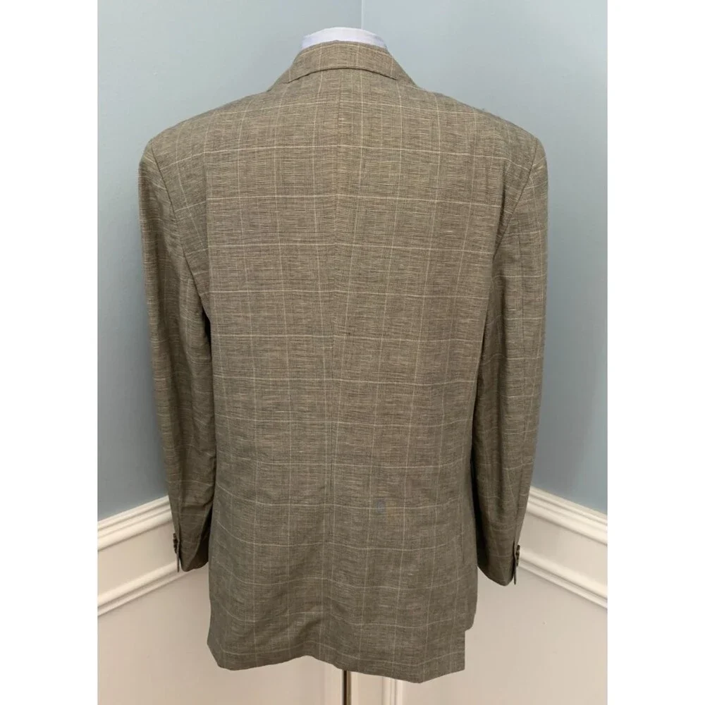Banana Republic Blazer Mens 44R Linen Plaid Window Check Lined Jacket Sportcoat